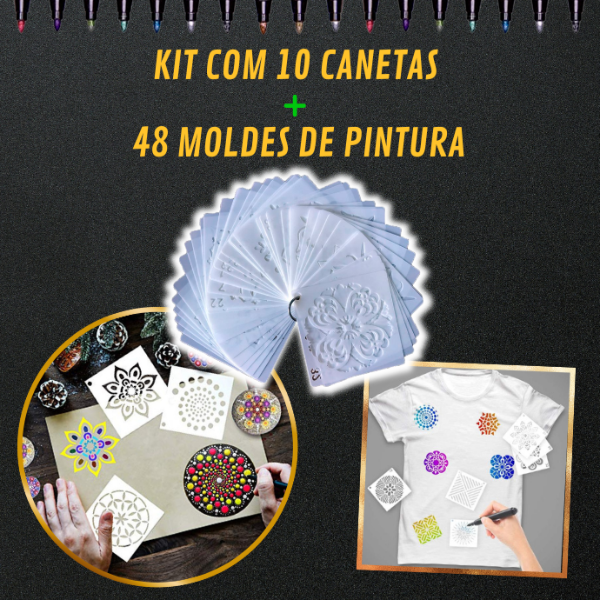 Complete kit: Magic gold Pens + 48 mandala stencils 10x10cm