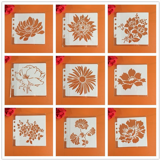 padrão of flowers - 9 pcs / 14 x 13cm