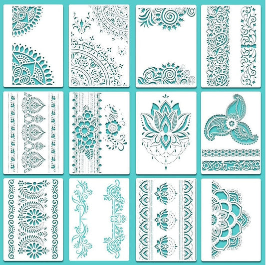 12pcs/set a4 29cm Lotus Flower Stencils