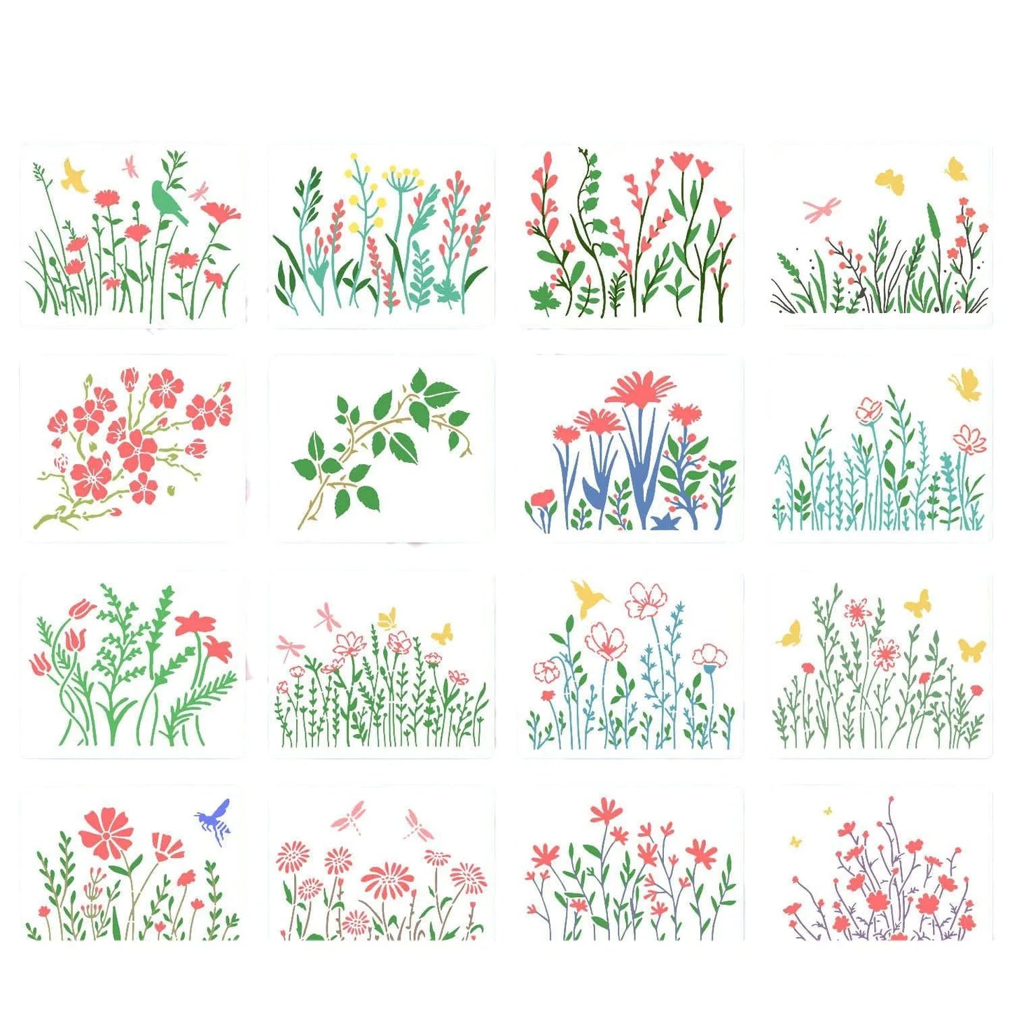 16pcs Flowers Stencils - 13x15cm