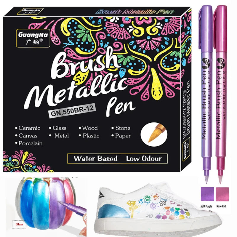 12 Colors Brush Metallic Paint Markers Pens