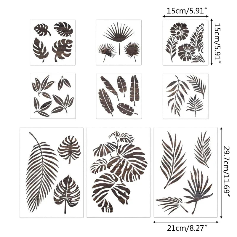 Flowers Stencils - 9pcs/15x15cm e a4