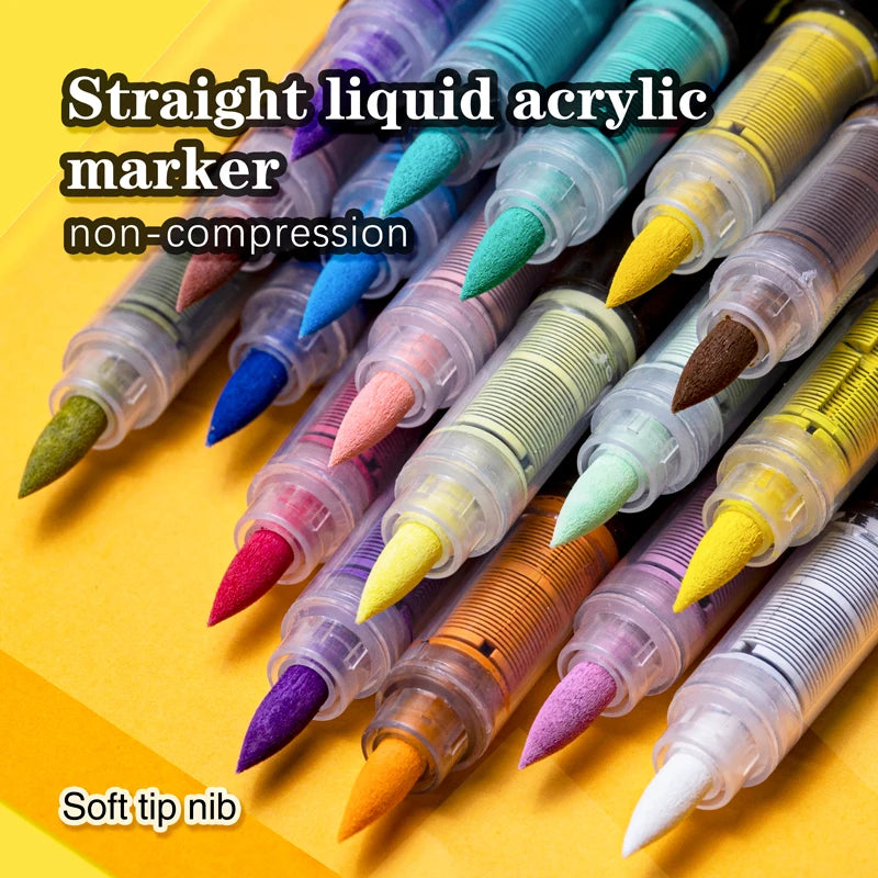 Acrylic Markers Set Straight Liquid Brush Paint Pen for Rock Painting, Stone, Ceramic, Glass, Wood, Canvas ,DIY Art Drawing