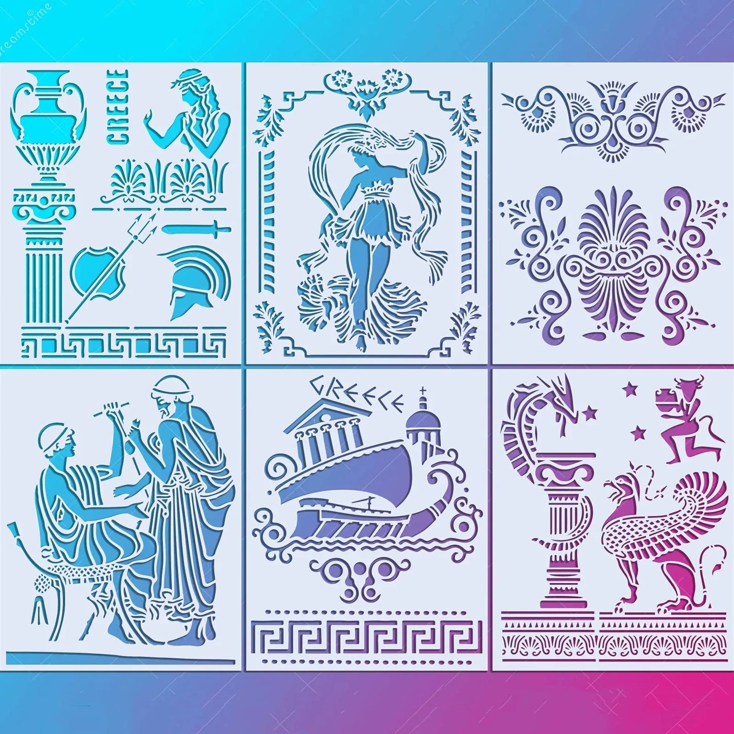 6Pcs/Set 25cm Ancient Greek Mythology Totem Layering Stencils