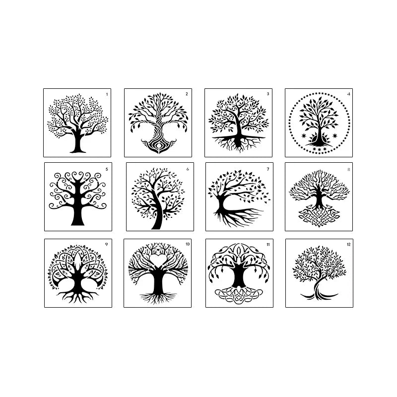 12pcs/15x15cm tree stencils