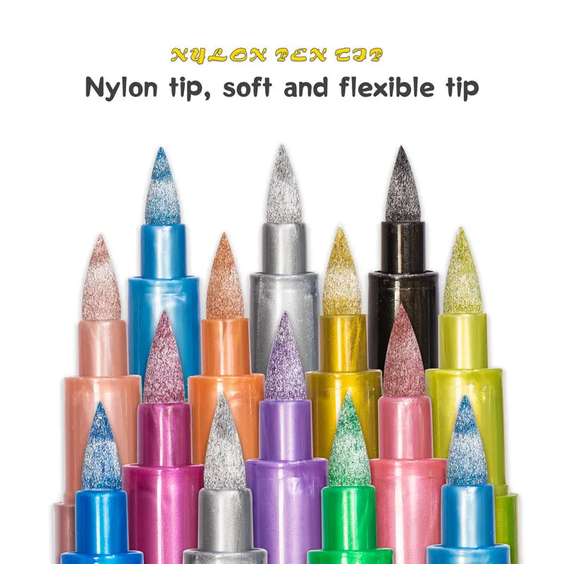 12 Colors Brush Metallic Paint Markers Pens