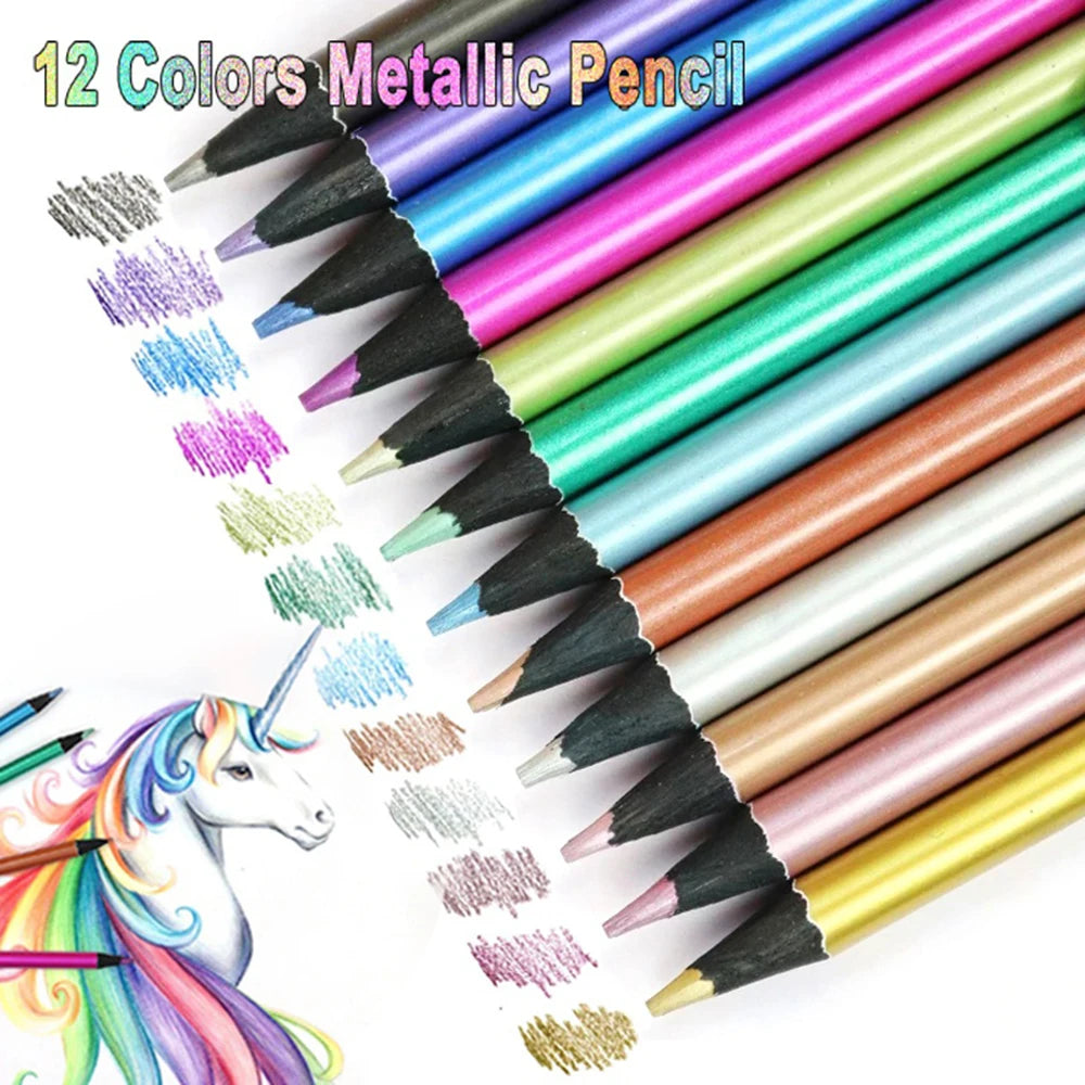 12 Colors Metallic Pencil Colored Drawing