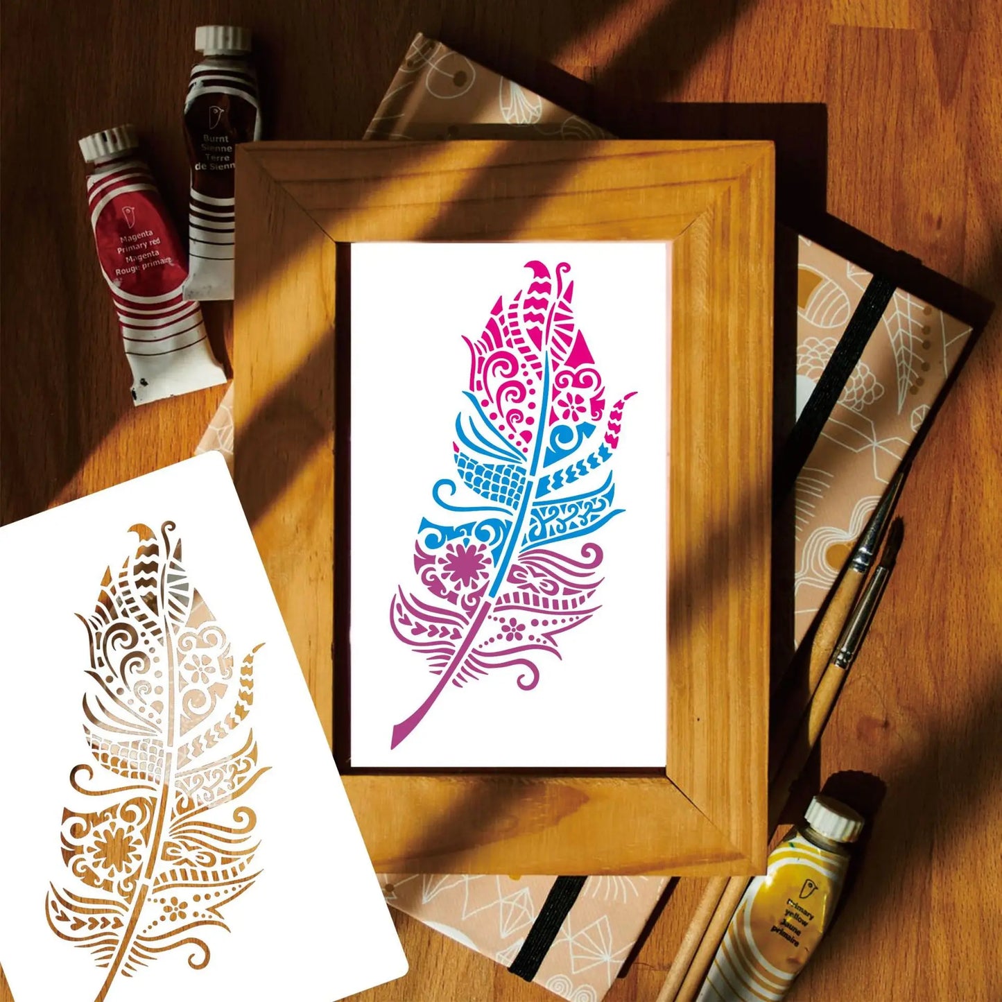 7Pcs/Lot 21cm Mandala Feather DIY Layering Stencils