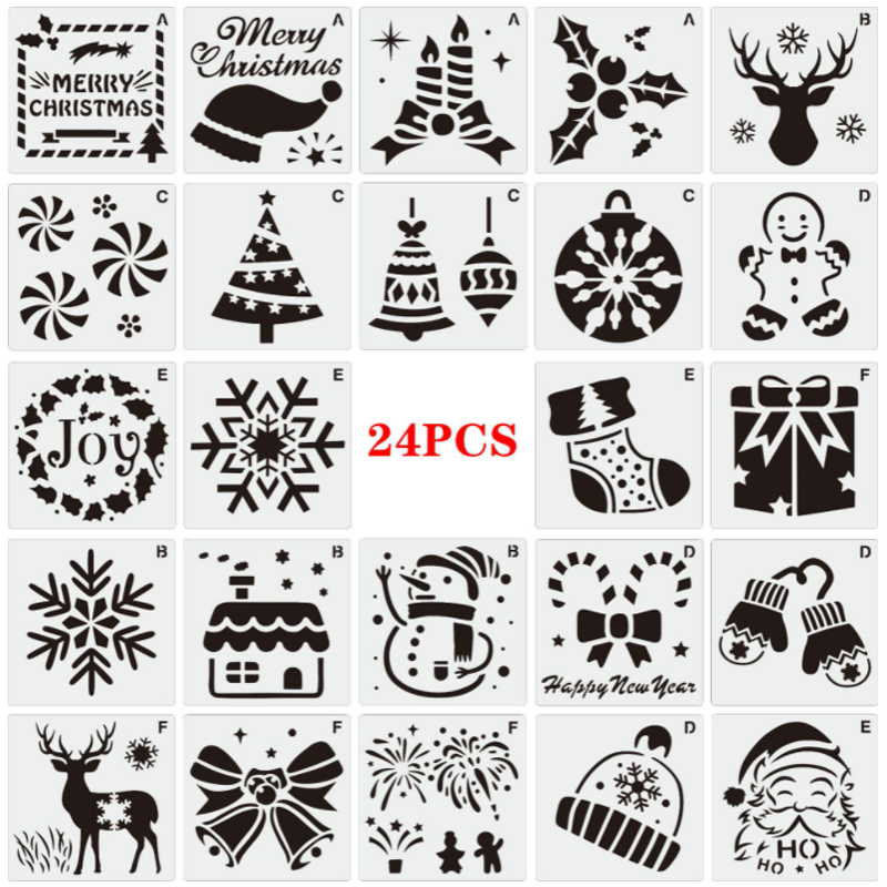 24pcs Merry Christmas 8x8cm