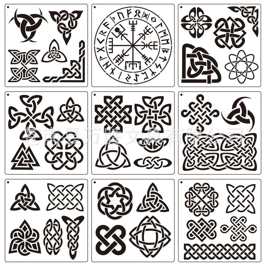 9Pcs/Set 20cm Celtic Viking Characters DIY Layering Stencils