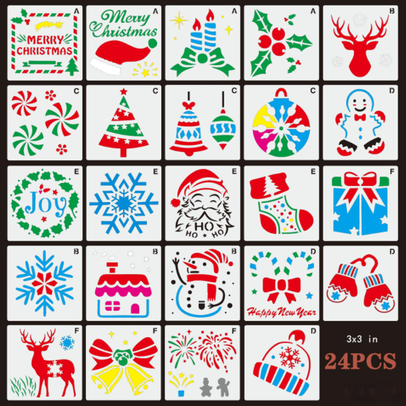 24pcs Merry Christmas 8x8cm