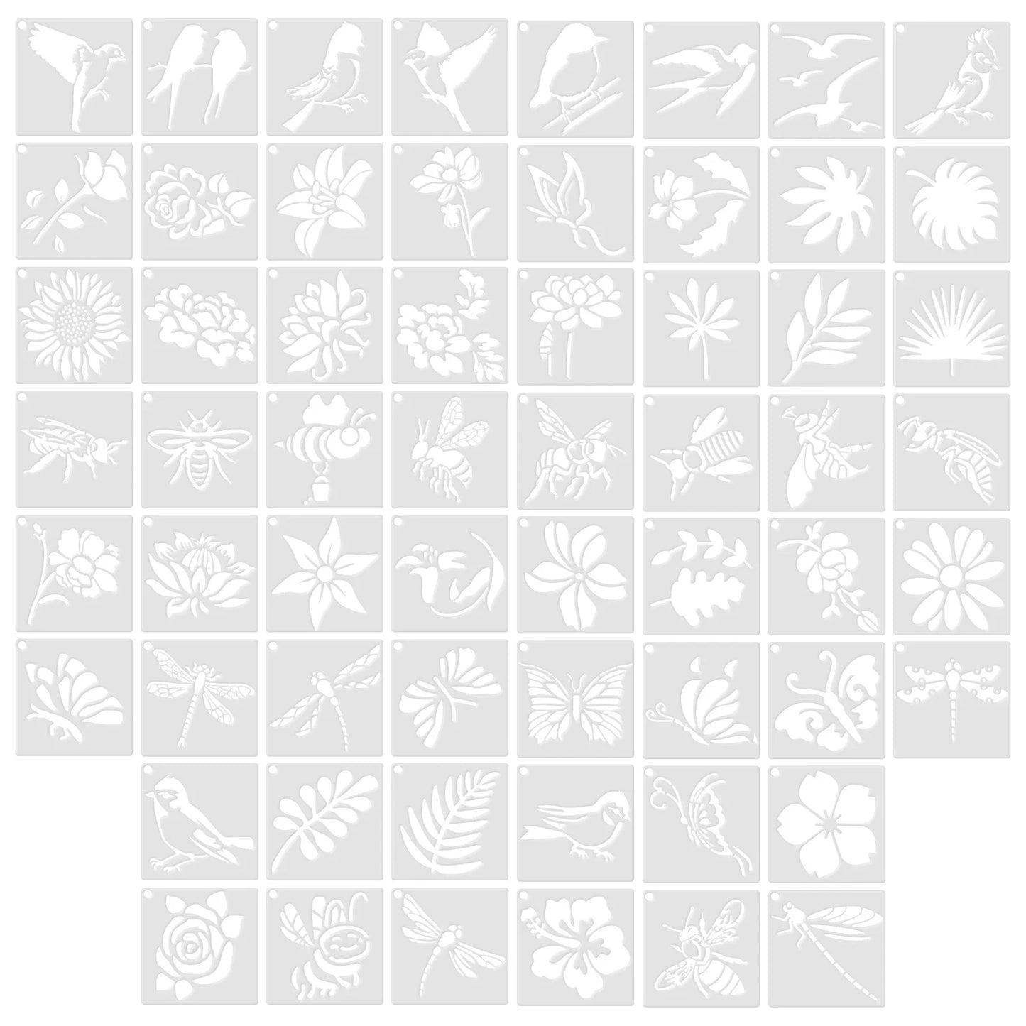 60 Pcs Painting Stencils on Wood Canvas Reusable Stencil Art Template Assorted Drawing Templates Decorative Bird Floral