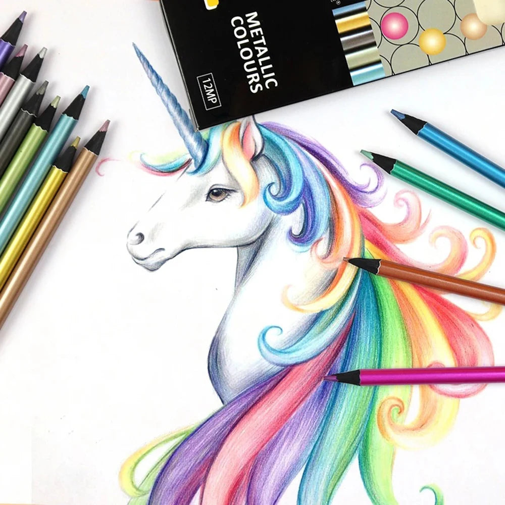 12 Colors Metallic Pencil Colored Drawing