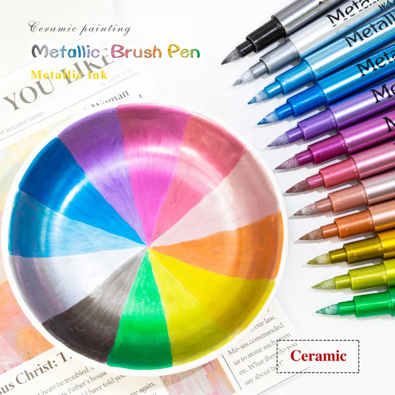 12 Colors Brush Metallic Paint Markers Pens